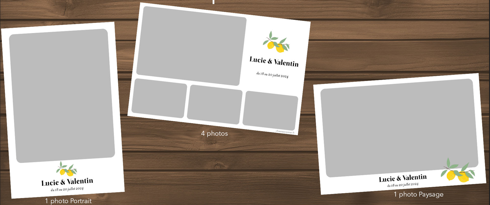 Exemples Cheese Corner des cadres portrait, quatre photos et paysage pour Lucie et Valentin